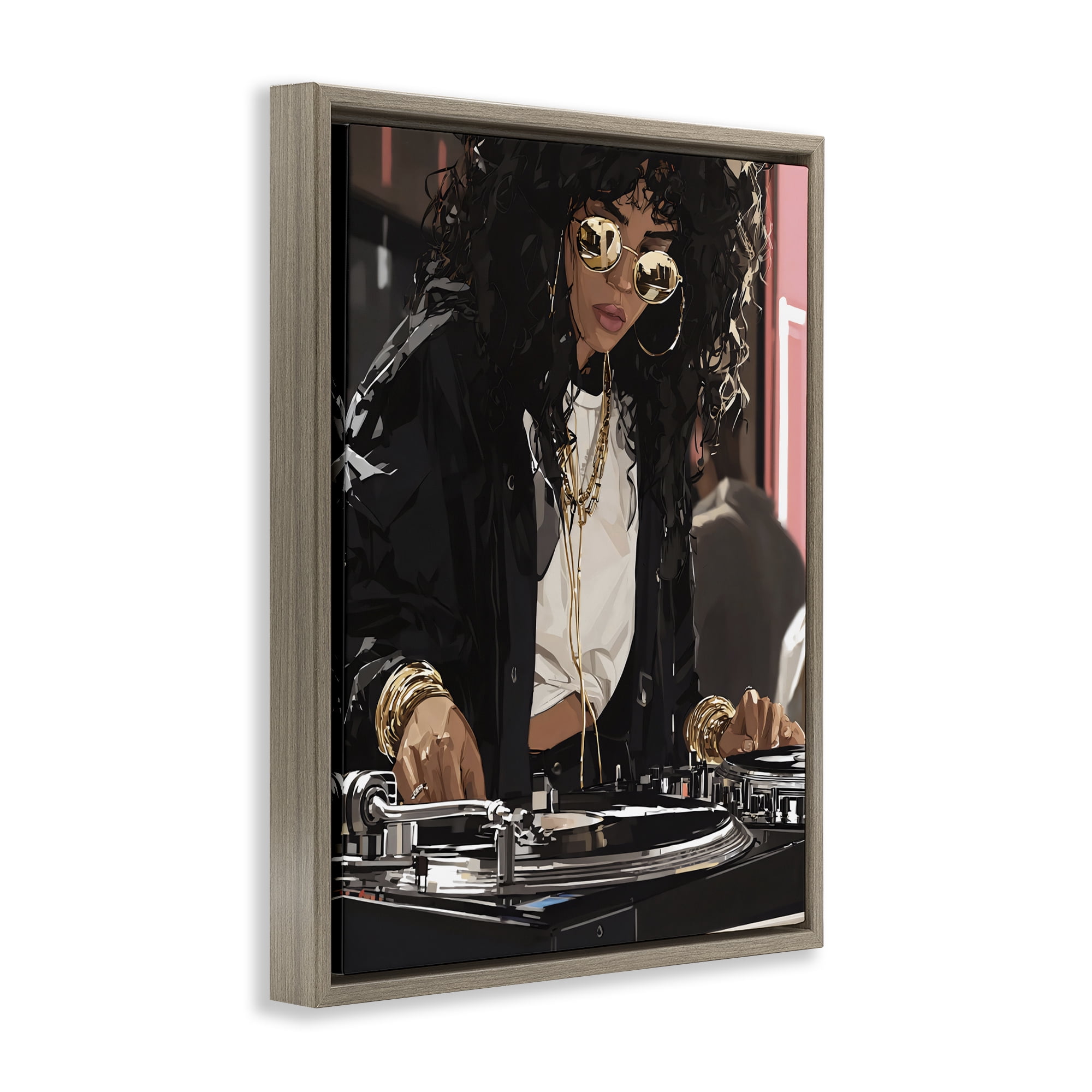 Stupell Industries DJ Focused On Turntables Brown Framed Floater Canvas Wall Art, design by Franklyn Gregory