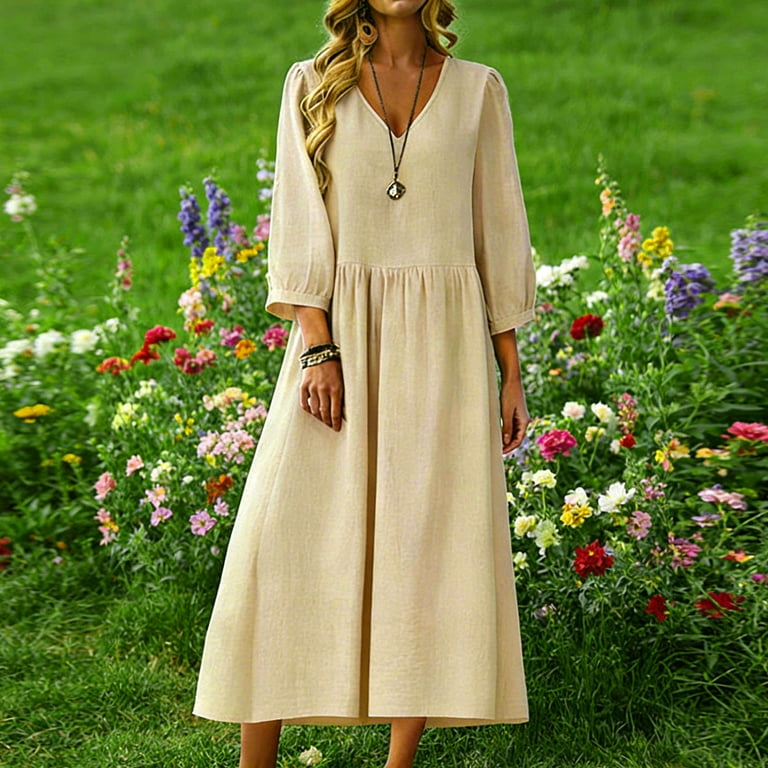 green emerald velvet dress Chic Vacation Linen Blend Unique Print Button Puff Sleeve Pocket Maxi Dress main image 0