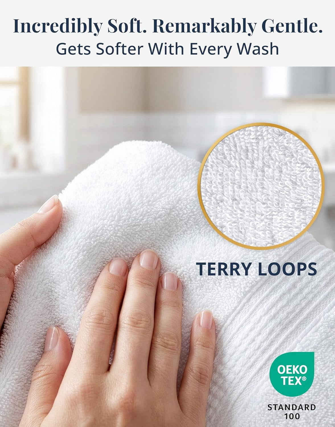 JJEAN-White Hand Towels for Bathroom - Pack of 6 (16"x28") 100% Cotton Hand & Face Towels - Soft, Durable, Quick Dry & Highly Absorbent, Fingertip Towel for Bathroom - Great for Gym, Salon, Spa & Fam