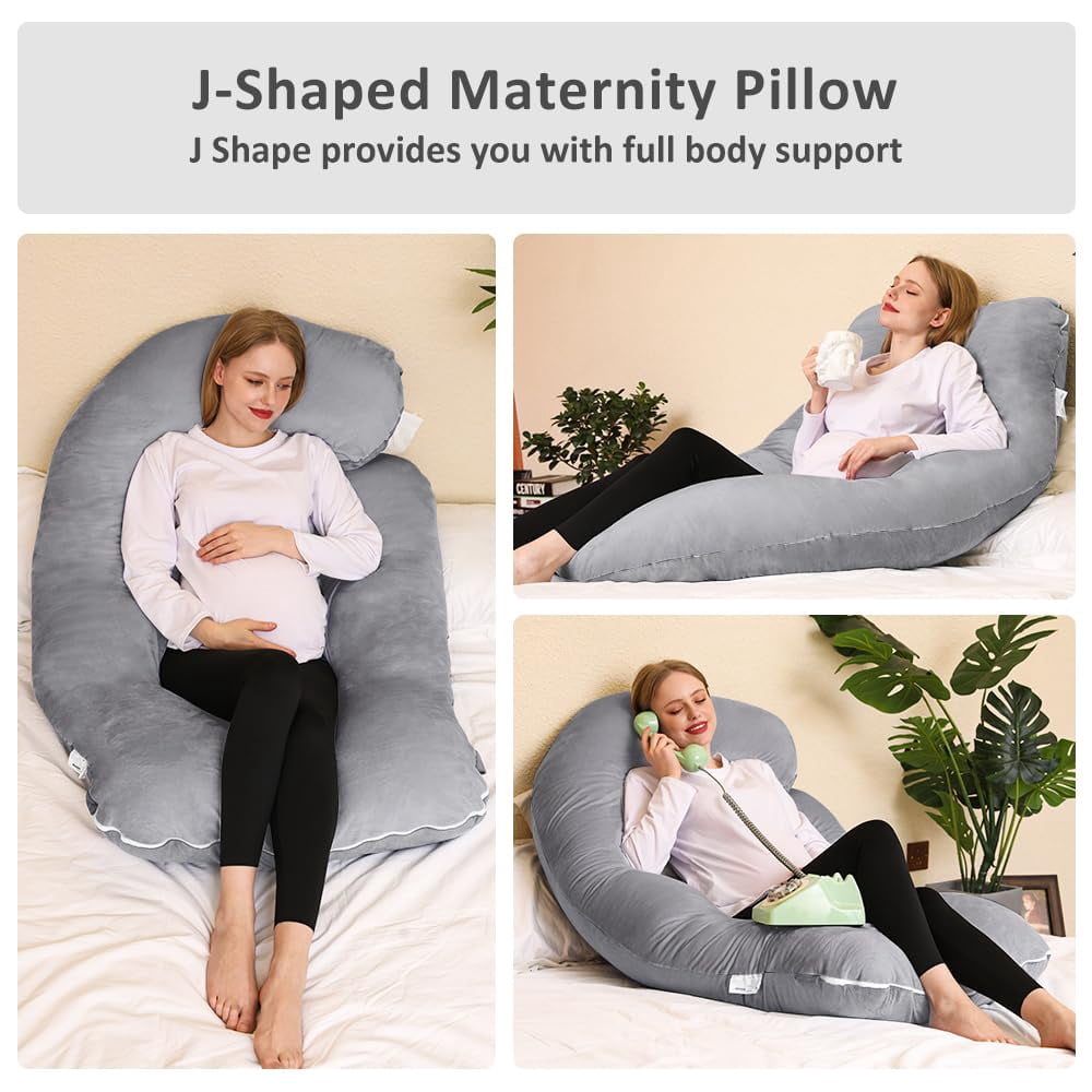 Memory Foam Pillow  J Shape Pillows For Sleeping Body Adults Maternity Women With Removable Cover Light Grey