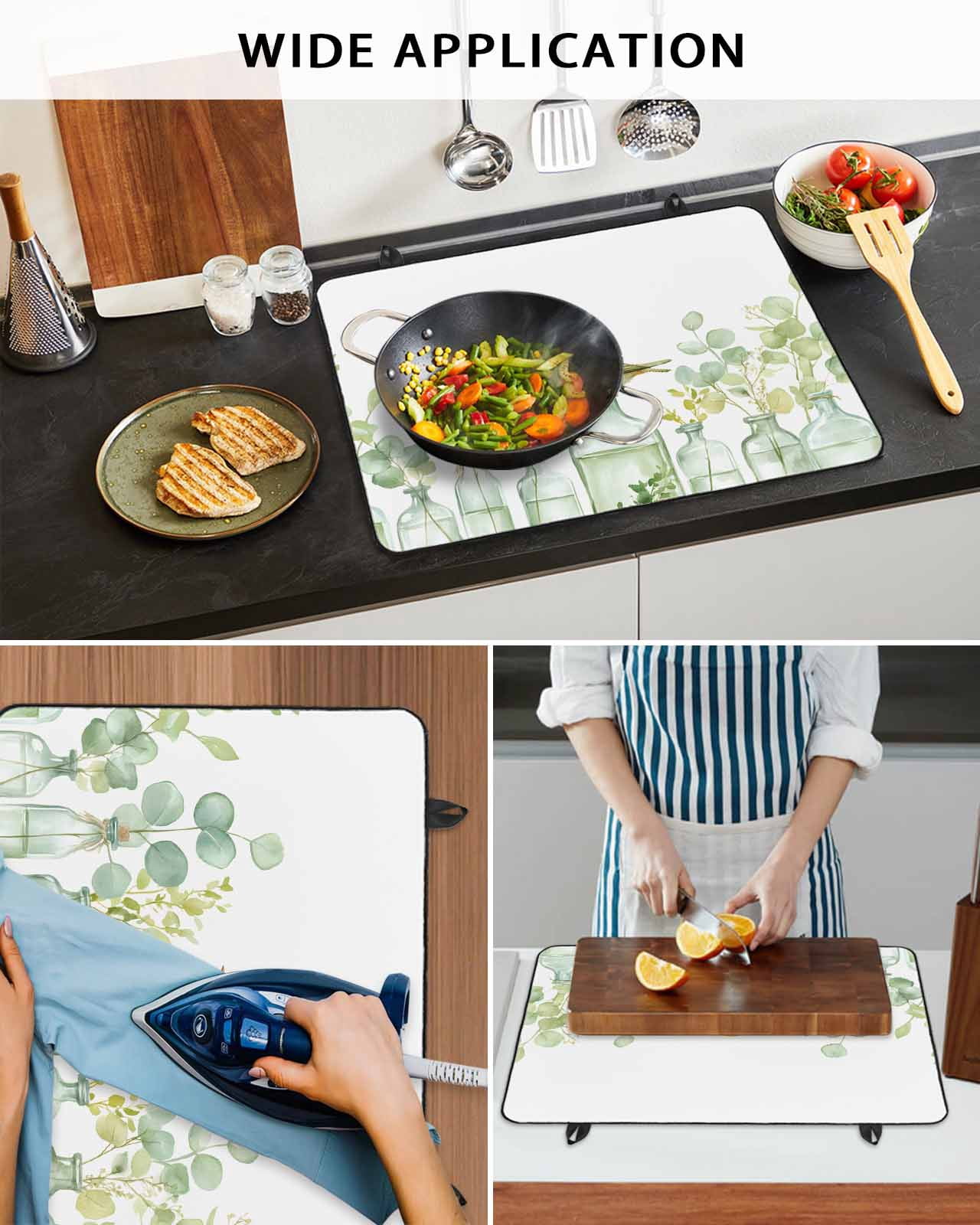 nqOlkjepod Large Induction Cooktop Protector Mat 24"x21", Spring Eucalyptus Stove Top Covers for Electric Stove, Birds Green Leaf Vase Watercolor Stove Burner Cover Mats, Glass Top Stove Cover