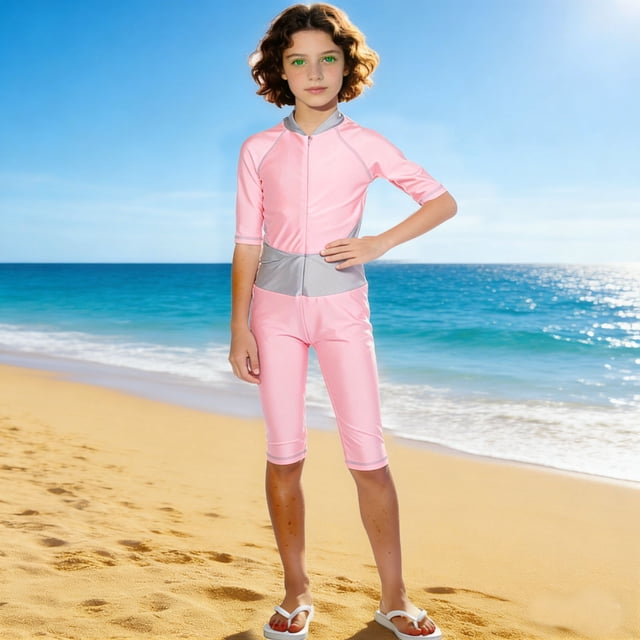 Trajes de baño para mujer, trajes de baño para mujer y niños, traje de baño de verano hawaiano con estampado conservador, traje de baño con cremallera para niños, top de poliéster