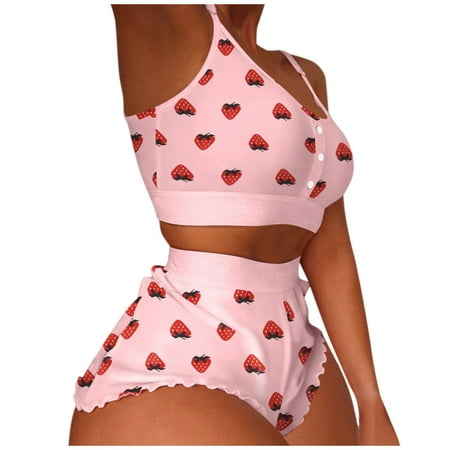 

nsendm Printing Set Sleeveless Women Shorts Sexy Sleepwear Pajamas Lingerie Women Suits Sets Womens Shorts Suit Shorts Pink Large
