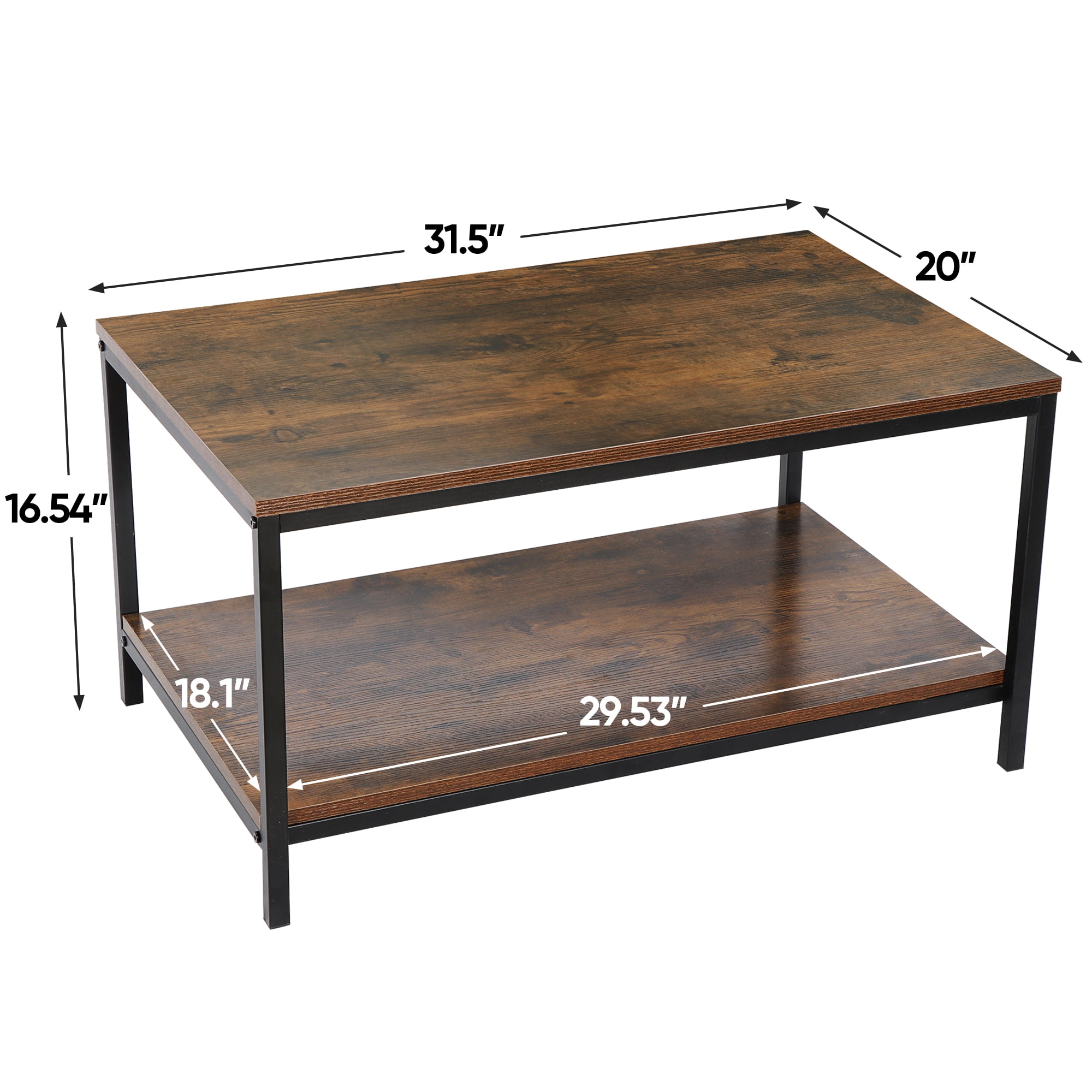 ZenSports Industrial Coffee Table Rectangle MDF Cocktail Table Rustic Brown