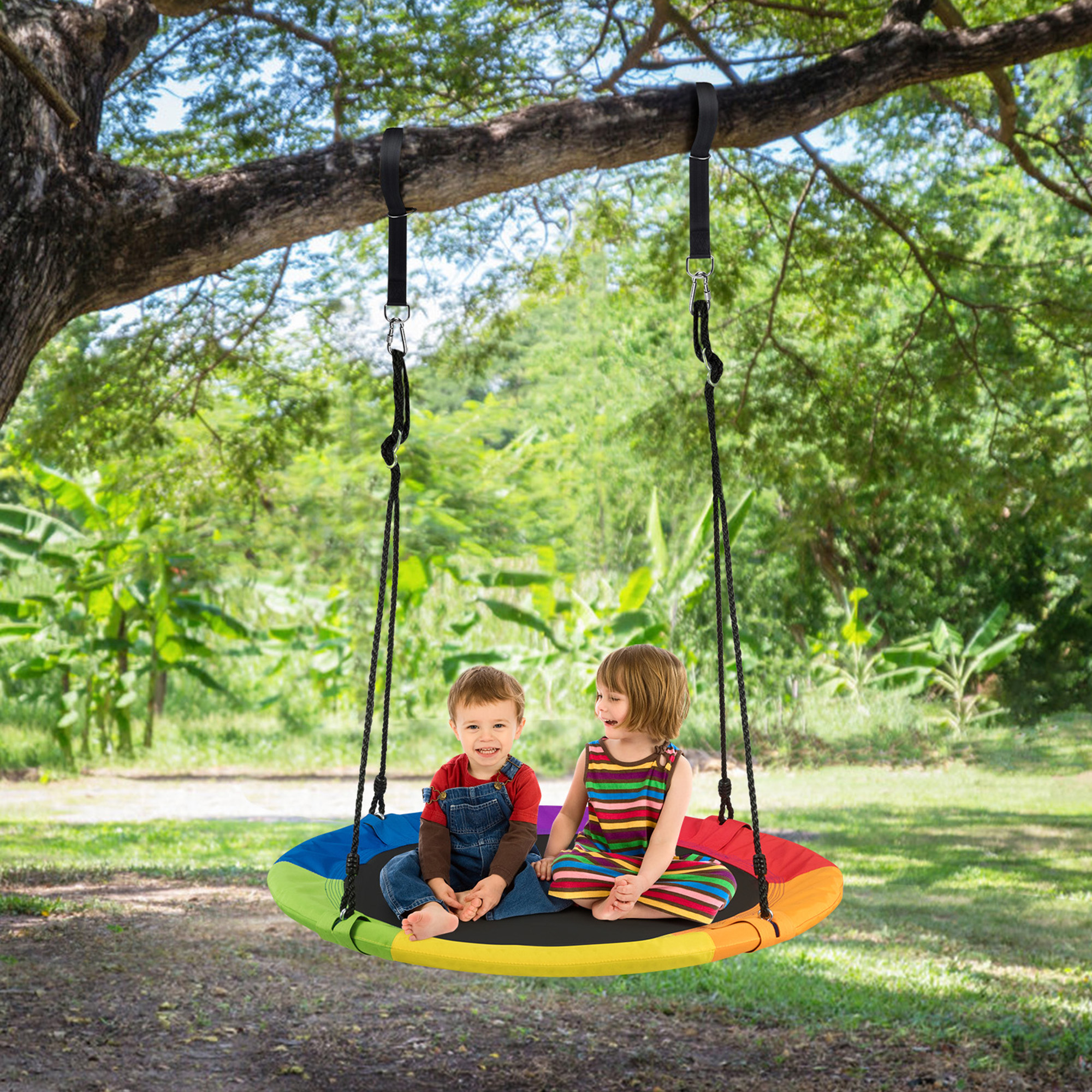 Gymax 40'' 770 lbs Flying Saucer Tree Swing Kids Gift w/ 2 Tree Hanging Straps Colorful