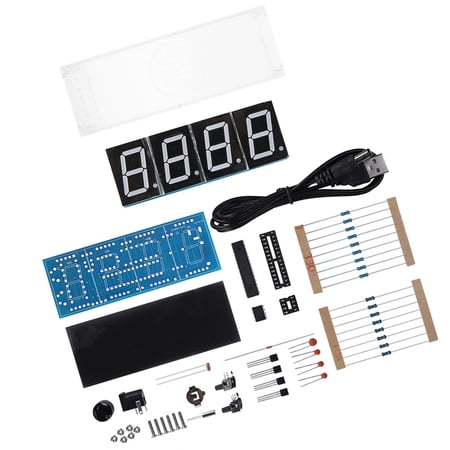 Brynna DIY LED ClockDIY Digital LED Clock Kit Electronic Time Temperature Display for Enthusiasts Transparent Case 4-Digit LED Blue Green White Red