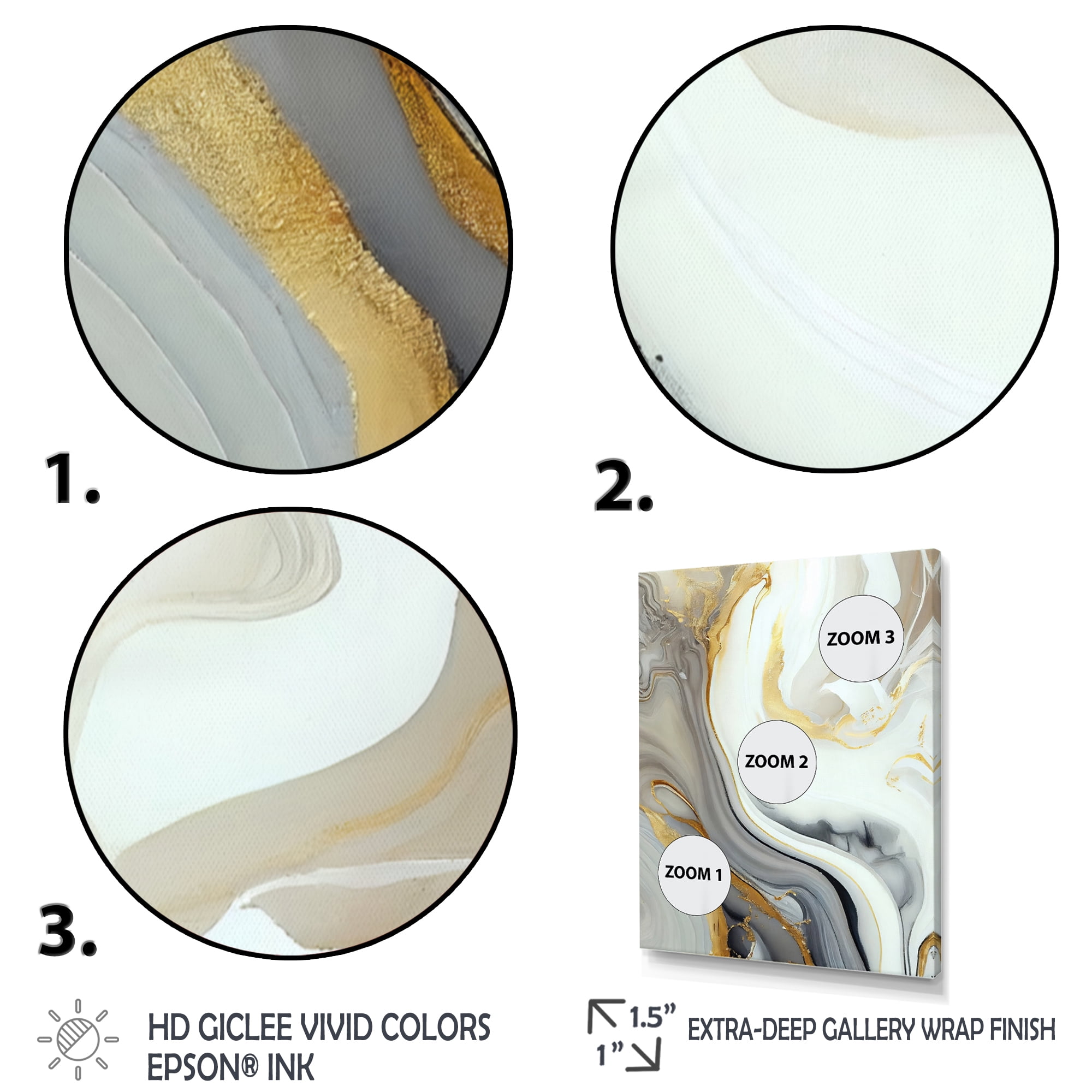 Designart White And Gold Marble Abstract III Canvas Wall Art