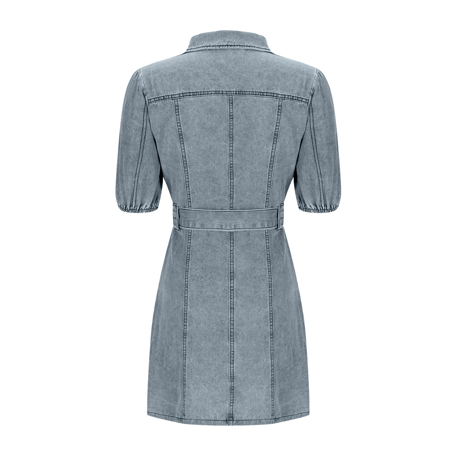 Sentmoon Denim Dress for Women Short Sleeve Lapel Maxi Dresses 2026 Loose Fit Breathable Casual Womens Summer Dresses for Business and Casual Blue S