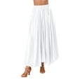 thumbnail image 3 of Zaldita Womens Satin Ruffle Maxi Skirt Full Circle Swing Long Belly Dance Skirt White 80cm, 3 of 6