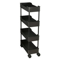 YIKA Large Floor Shelving Unit 4-Tier Mobile Storage Cart on Wheels Adjustable Tier Shelves Rolling Utility Cart Wheels for Kitchen Bathroom Office Living Room Storage Rack Organizer Cart
