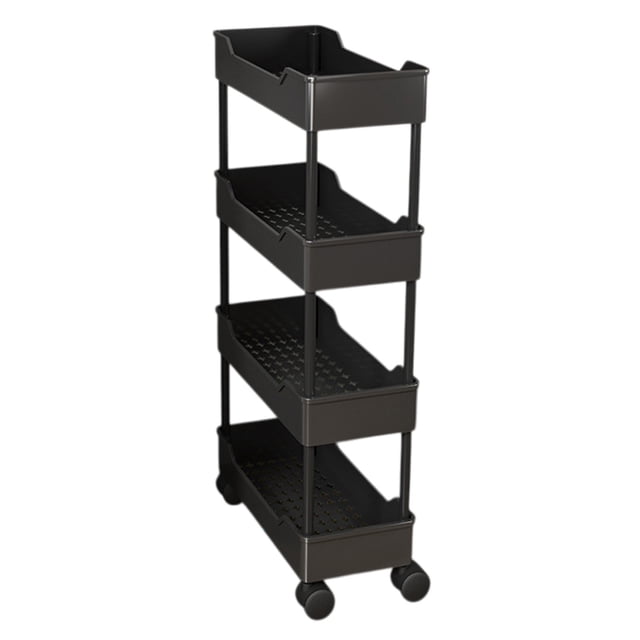 Leodye Chariot de Rangement à 4 Niveaux, Chariot Utilitaire Multifonction à Roulettes pour Cuisine, Organisateur de Rangement, Chariot d'Étagères Mobile avec Roues Verrouillables pour Salle de Bain-34.7 * 15.8 * 5.9 Po