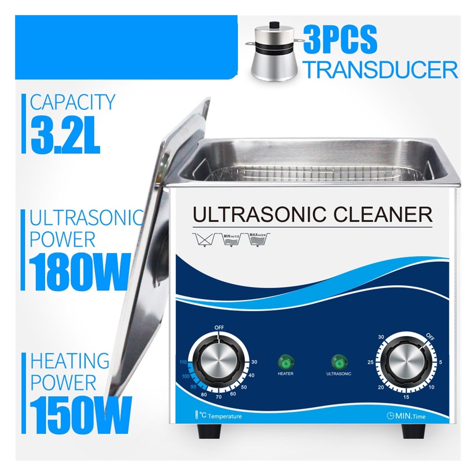Ultrasonic Cleaner 3L Industrial Ultrasonic Cleaner 3.2L 180W Cleaning For Circuit Board Metal Parts Hospital ,Strong Cleaning