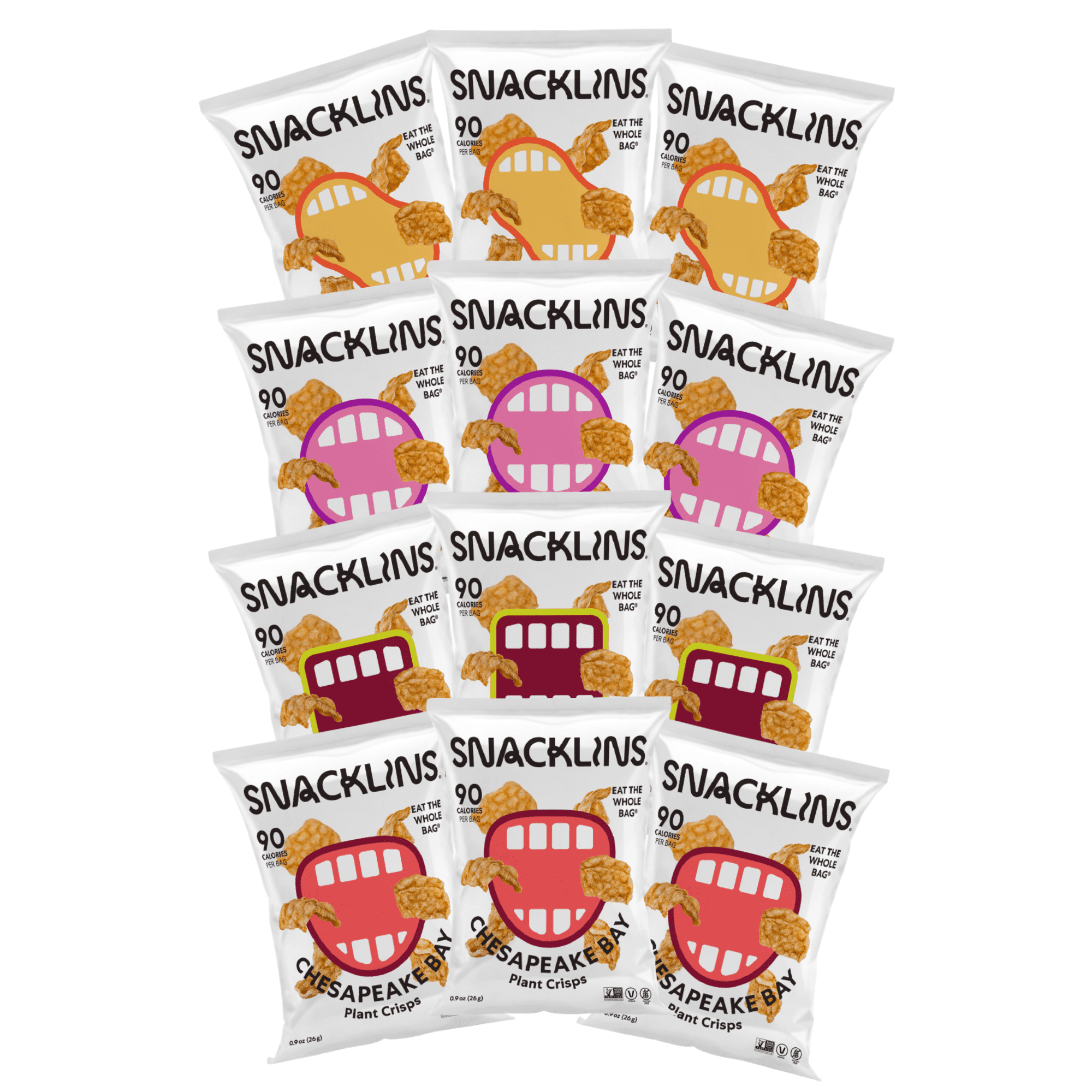 SNACKLINS Plant Based Crisps Vegan Healthy Snacks - Gluten Free, Grain Free, Plant Based Crisps, 100% Kosher, Low Calorie and No Added Sugar, Crunchy, Puffed Snack - 4 Flavor Variety, Pack of 12