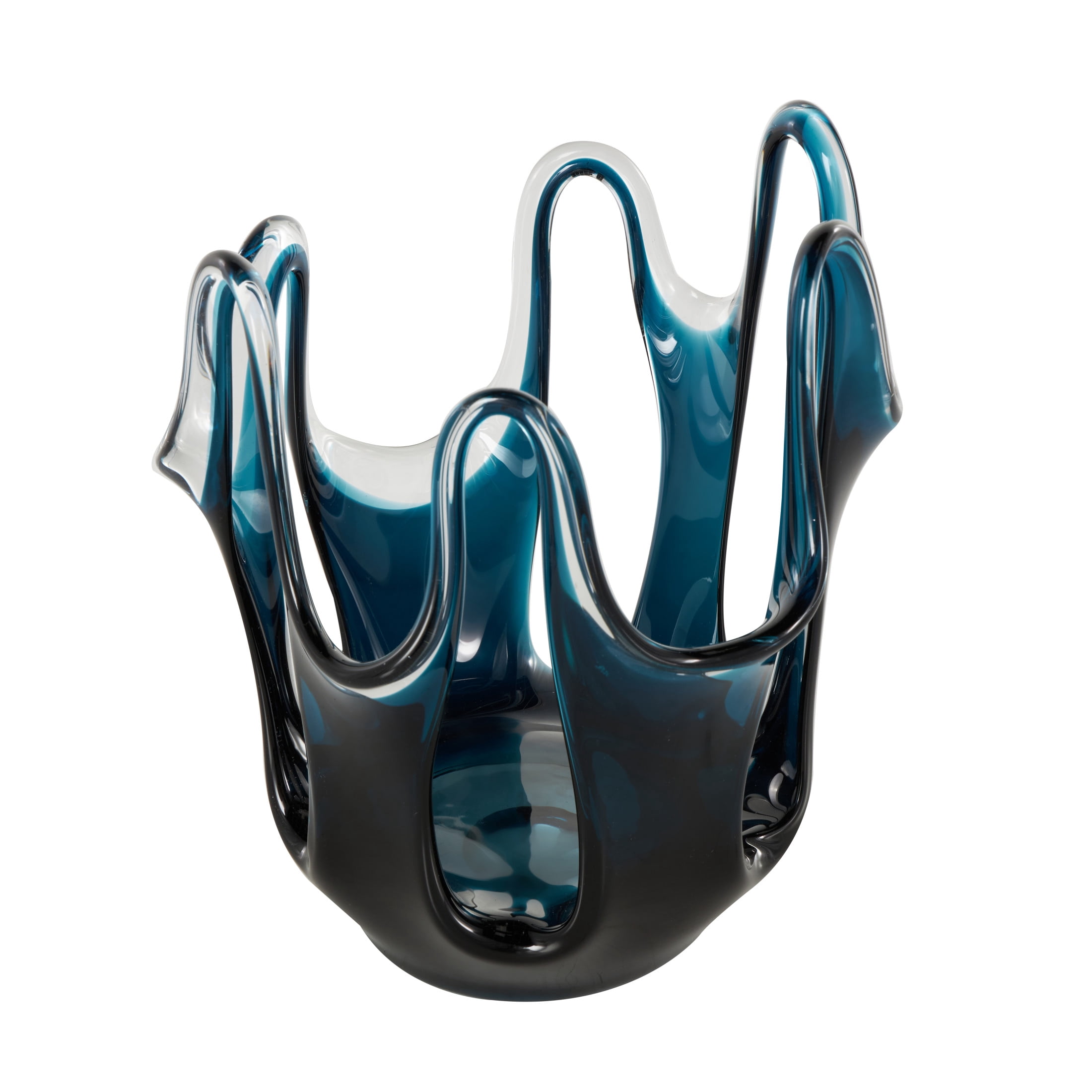 DecMode 10" Abstract Ombre Blue Glass Vase with Wavy Oval Cutouts