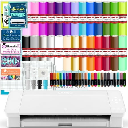 Silhouette White Cameo 4 w/ 26 Oracal Glossy Sheets, Guides, 24 Sketch Pens, and More