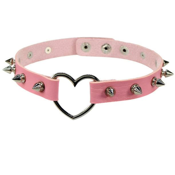 Collar para mujer, joyería para mujer, joyería para mujer, collar de cuero estilo punk gótico vintage, collar gótico con colgante de corazón y pincho.
