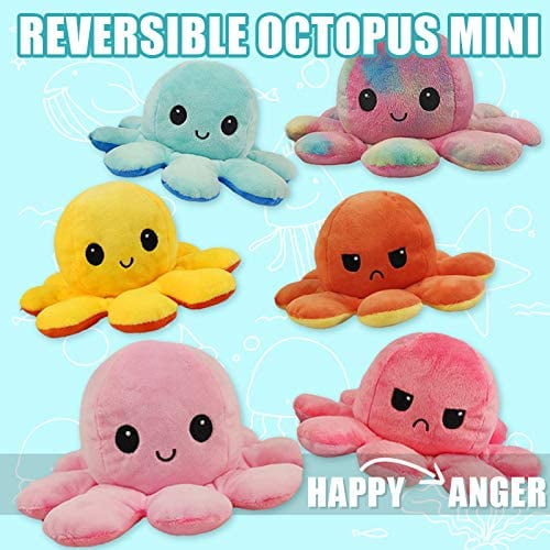 Reversible Octopus Plush Toy, Cute Mini Plush Toys, Show Your Mood With  Emotions for Kids Boys Girls, Yellow+Orange 
