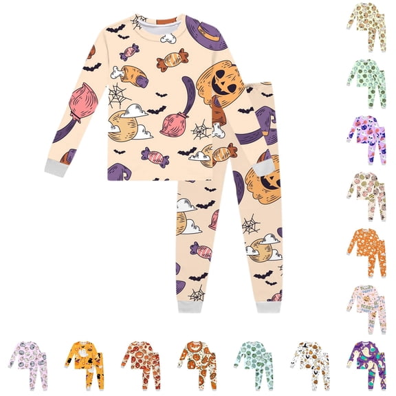 JAJAHO Toddler And Kid Halloween Pajama Set Long Sleeve Sleepwear And Pants 2 Piece Sets For Boys Girls 2-9Y