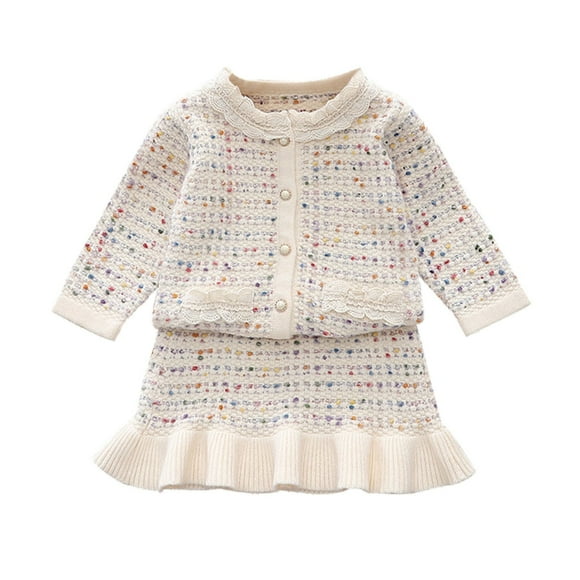 Odeerbi 0-11 Años Niñas Invierno Conjuntos Suéter Cardigan Manga Larga Con Falda Corta de Cola de Pez Conjunto de Dos Piezas Falda de Punto