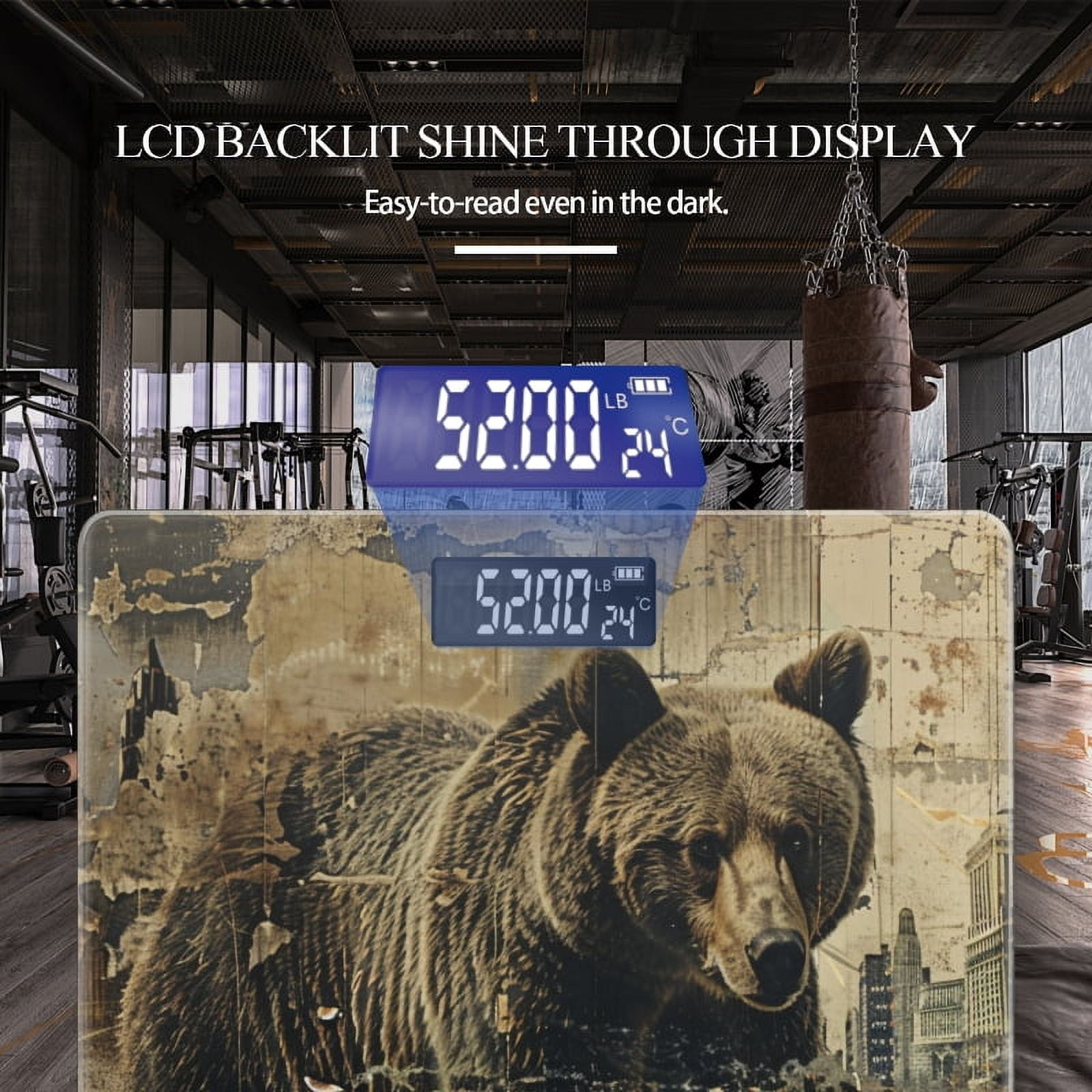Bathroom Scale, Highly Accurate Digital Body Scale,Precisely Measures Weight up to 400 lbs-Grizzly Bear In The Style Of Old Collage With Torn Paper Edges