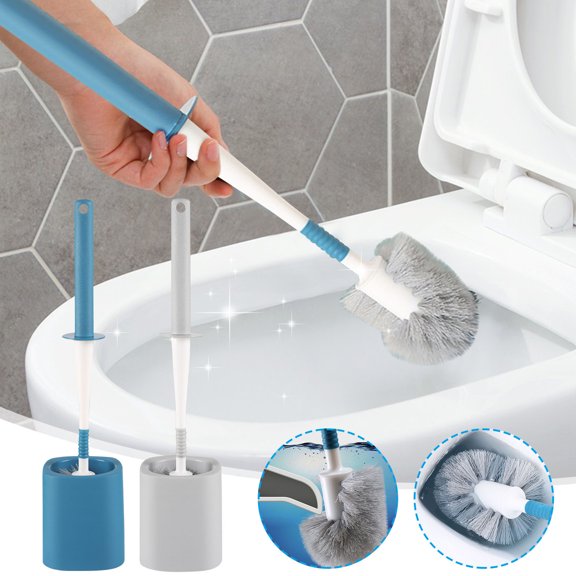 JLFNYA Bathroom Scrubber with Long Handle,Bathroom Cleaning Brush,Deep Cleaning Toilet Cleaner Scrubber Under Rim with Curved Bristle for Dead Corner Clean - Modern RV Toilet Decorative Accessories