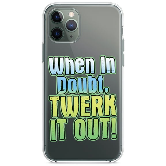 DistinctInk Clear Shockproof Hybrid Case for iPhone 12 MINI (5.4" Screen) - TPU Bumper Acrylic Back Tempered Glass Screen Protector - When in Doubt Twerk it Out