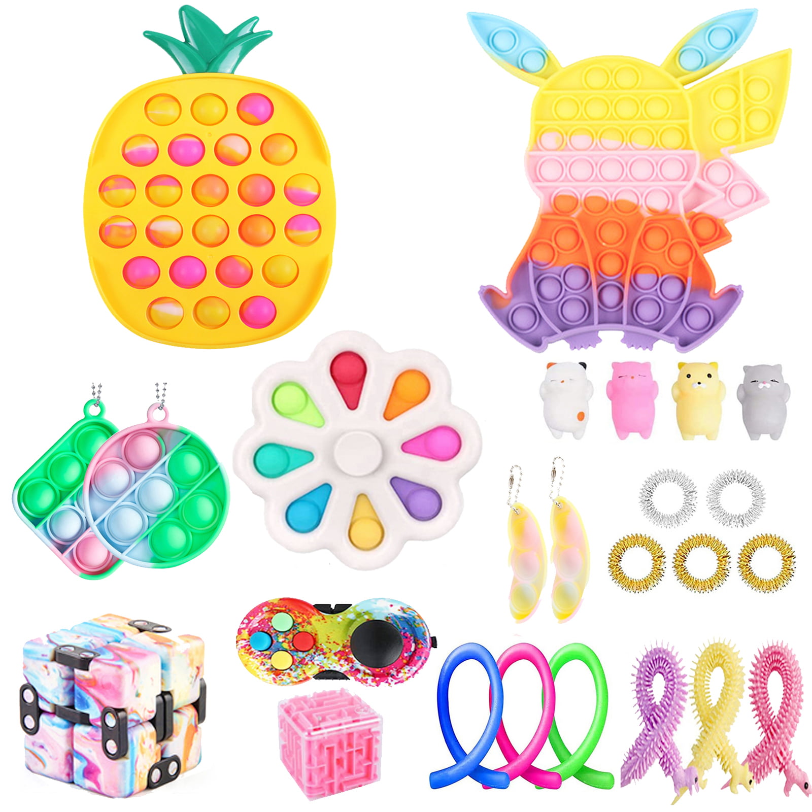 7Pack Fidget Toy Set Bubble Popet Simple Dimple Sensory Decompression Toys gifts 