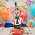 thumbnail image 2 of Baby Boy Dinosaur Theme 1st Birthday Cake Smash Outfit Romper + Suspenders + Shorts 3pcs Set, 2 of 7