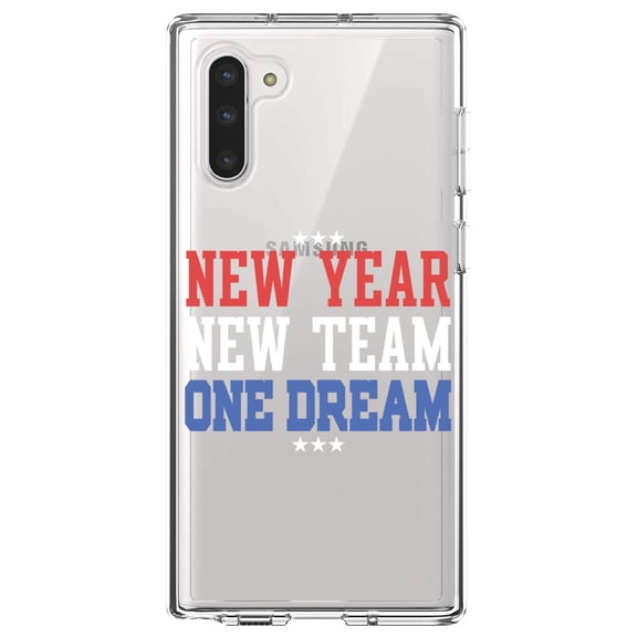 DistinctInk Clear Shockproof Hybrid Case for Samsung Galaxy Note 10 (6.3" Screen) - TPU Bumper Acrylic Back Tempered Glass Screen Protector - New Year New Team One Dream