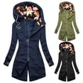 thumbnail image 2 of Fusipu Women Hooded Coat Floral Print Patchwork Autumn Winter Drawstring Zipper Irregular Bottom Sweatshirt for Daily Wear, 2 of 8