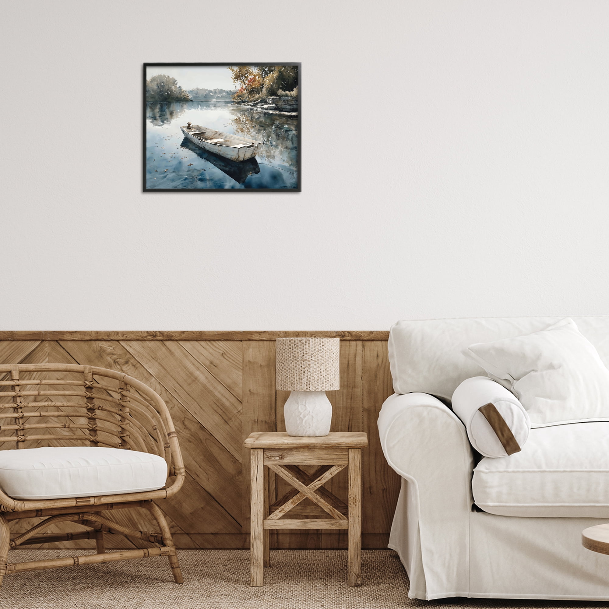 Stupell Industries Boat Ride Through Autumn Reflections Black Framed Giclee Art, design by Franklyn Gregory