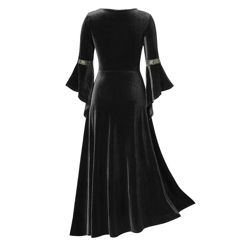 Zpanxa Renaissance Dress for Women, Gothic Halloween Costume Medieval Robe  Dress, Solid Splicing Flared Long Sleeve Princess Dress, Gothic Victorian  Vampire Maxi Dress Black S 