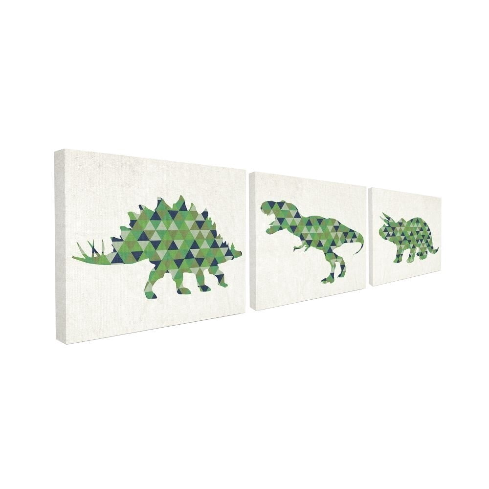 The Kids Room by Stupell Geometric Dinosaurs Green Blue Kids Design Canvas Wall Art by Daphne Polselli