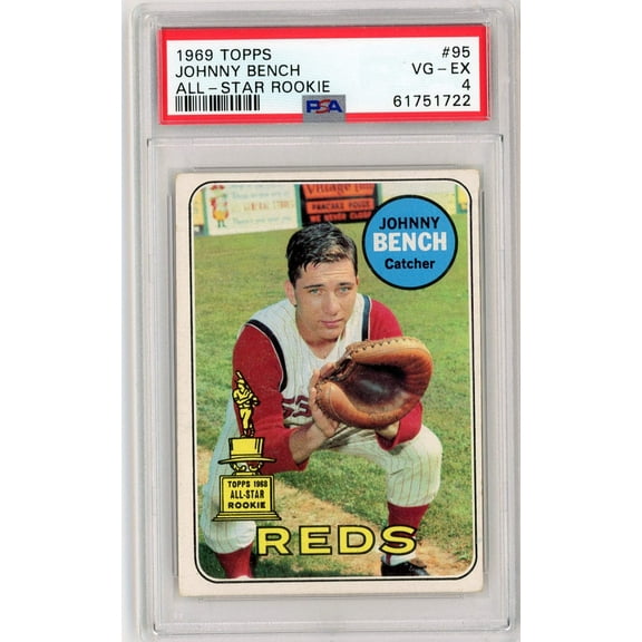 Graded 1969 Topps Johnny Bench #95 All-Star Rookie Cup RC Baseball Card PSA 4 VG-EX