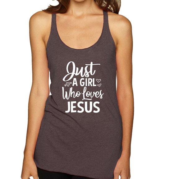 Wild Bobby Just A Girl Who Loves Jesus Inspirational/Christian Women Tri-Blend Racerback Tank Top, Brown, Small