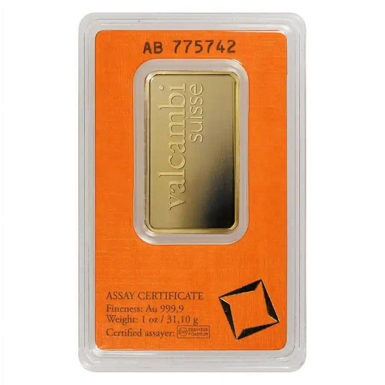 Valcambi 1 oz Gold Bar, .9999 Purity, with Assay Card and Serial