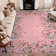 thumbnail image 4 of Wonnitar 8x10 Floral Living Room Rug,Washable Pink Rugs for Girls Bedroom, Soft Low Pile Area Rug, Non-Slip Throw Carpet for Nursery Playroom, 4 of 11