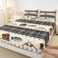 thumbnail image 5 of Manfei Rustic Cabin Queen Sheets, Fishing Plaid Queen Sheet Sets, Blue Cream, 4 Pieces, 1 Flat Sheet, 1 Fitted Sheet and 2 Pillowcases, 5 of 6