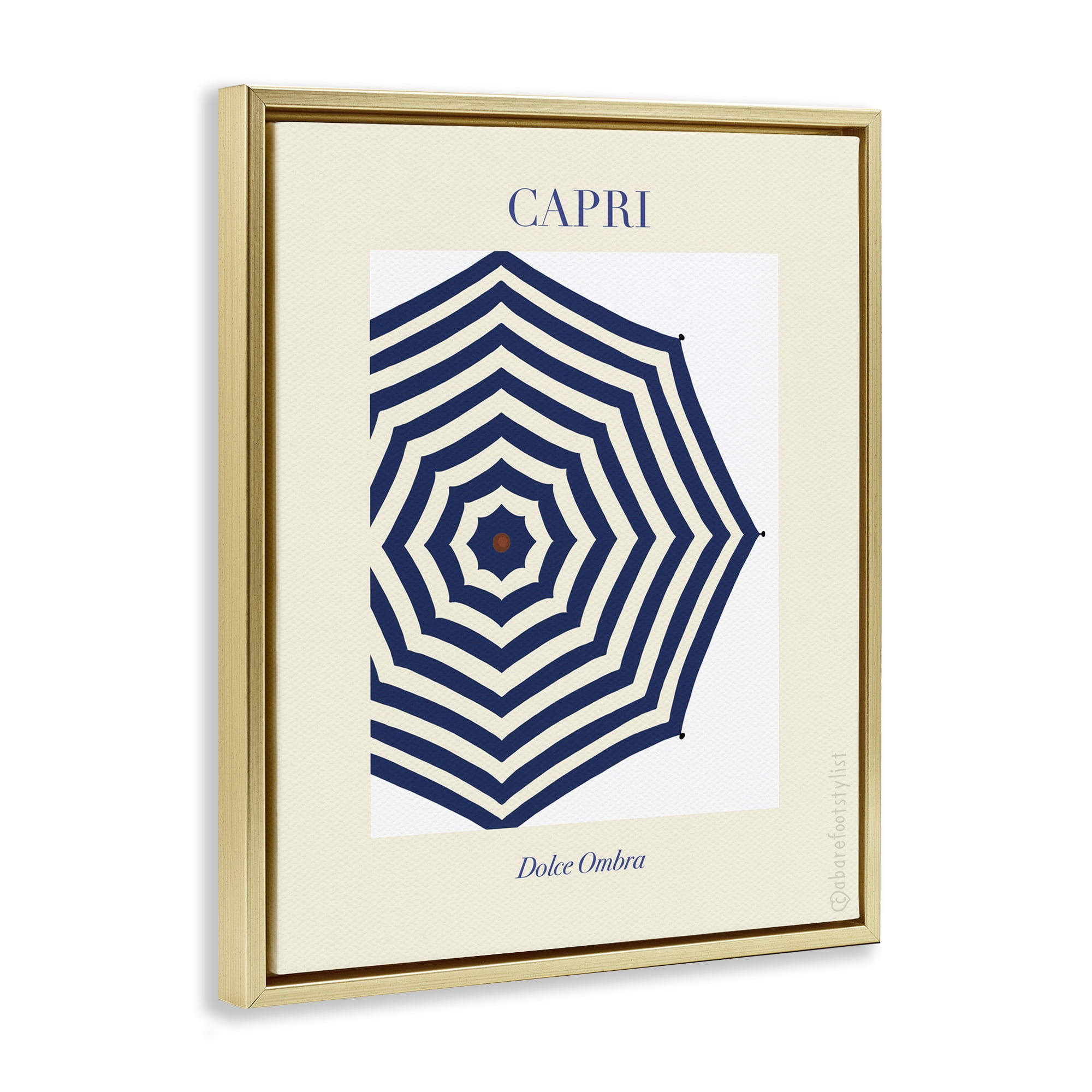 Stupell Industries Capri Striped Umbrella Gold Framed Floater Canvas Wall Art, design by A Barefoot Stylist