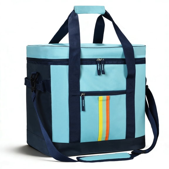 Tirrinia Large Capacity Soft Cooler Bag, Collapsible Cooler Insulated Leak Proof, Large Lunch Box for Men Women, Soft-Sided Cooler for Picnic, Grocery, Beach, Camping, Travel, 35L, Blue