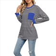 thumbnail image 2 of Camisas de Larga para Mujer, Cuello Redondo A Rayas, Corte Holgado, Camiseta de Bloques de Color Otoño 2025 con Bolsillo y Negro L, 2 of 10
