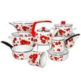thumbnail image 6 of Enamel Aluminum Casserole & Colander Pasta Set 5.05-qt. (4.8 L) Aluminum Soup Pot Poppies Enamel Pasta Set Deep Casserole Cooking Pot with Glass Lid Enamel Colander 9.25 x 9.25 x 5.9", 6 of 13