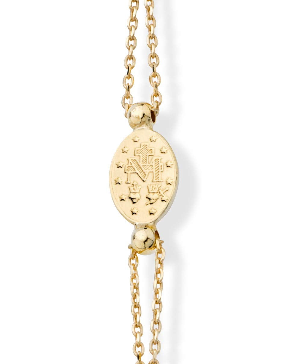Miabella 18K Gold over 925 Sterling Silver 3.5-4mm White Cultured Freshwater Pearl Rosary Cross Charm Bead Bracelet for Women, Adjustable Link Chain 6 to 8 Inch 925 Italy (6" to 7")