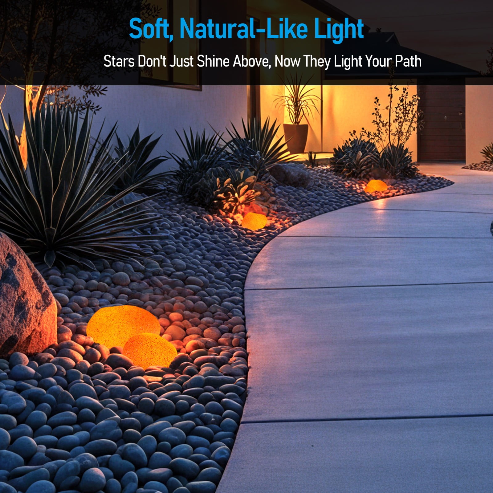 4 Set 5CCT 3-Size Decorative Stone Lighting Kit, 3W Low Voltage Outdoor Glow Pebble Shape LED Landscape Light, 1800K/2700K/3000K/4000K/5000K Selectable, Yellow