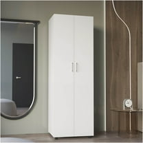 JERFIT White Armoire with Hanging Rod, Double Door Wardrobe Cabinet with 2 Shelves for Bedroom Storage Organizer