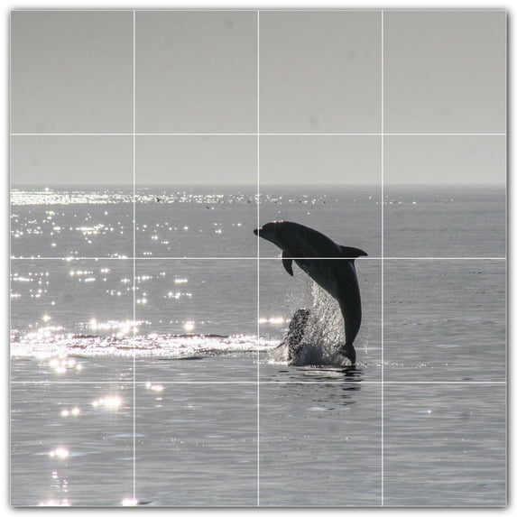 Picture-Tiles.com: Dolphin Ceramic Tile Wall Mural WAL500505-44S. 17"W x 17"H using (16) 4.25" x 4.25" Ceramic Tiles-Satin Finish