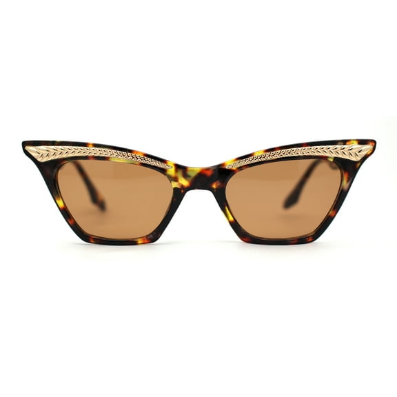 Womens Gold Metal Eyebrow Square Cat Eye Horn Rim Sunglasses Tortoise Brown