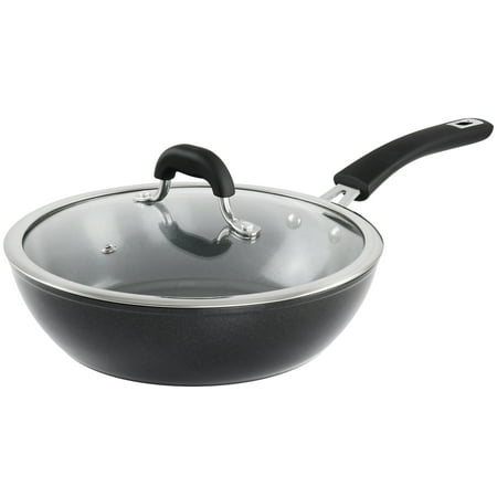 

Kenmore Arlington 3.5 Quart Non Stick Aluminum Saute Pan with Lid in Black Diamond