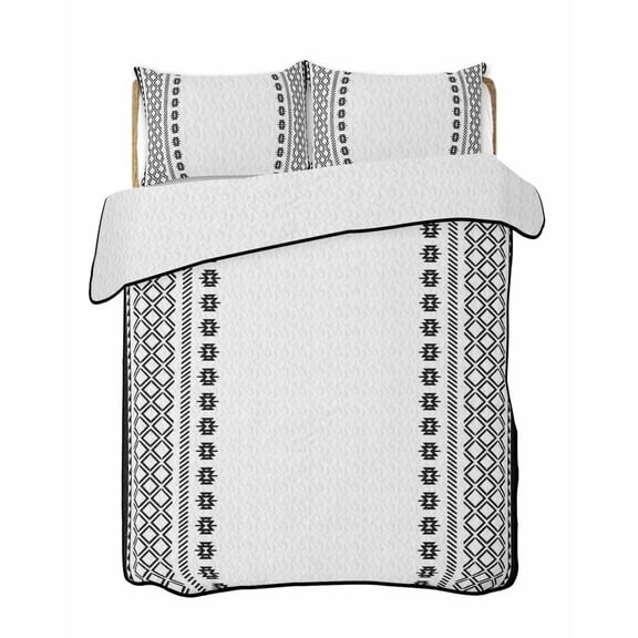 Quilts Queen Size Bedding Set, Boho Black Reversible Summer Quilt 3 Pieces, Farmhouse Vintage Bohemia Geometric Lightweight Bedspreads Coverlets with 2 Pillow Shams for All Seasons