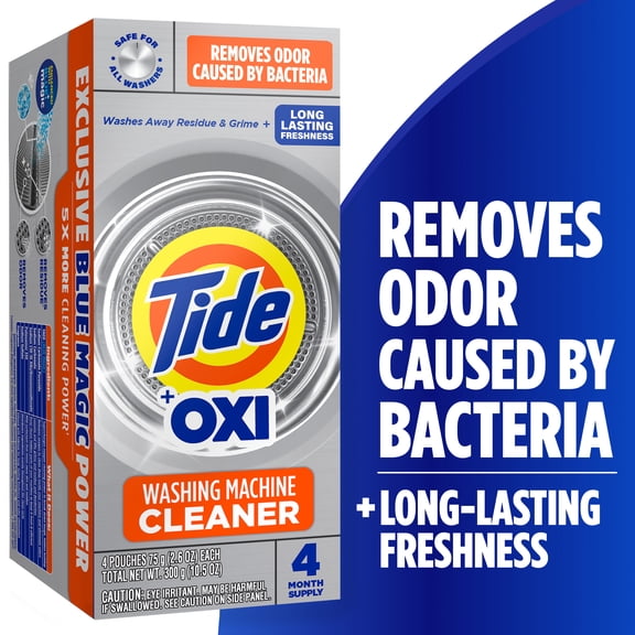 Tide Washing Machine Cleaner with Oxi Powder, Odor Eliminator and Washer Residue Remover, 4 Count